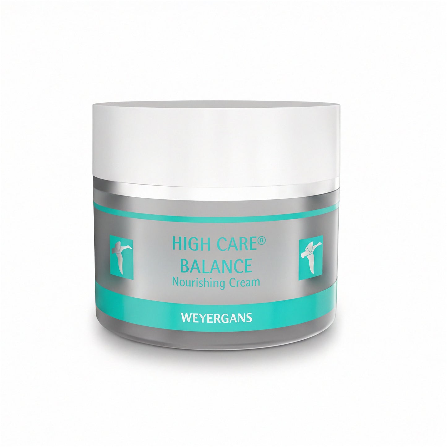 Vasetto di crema nutriente High Care Balance di Weyergans su sfondo grigio.