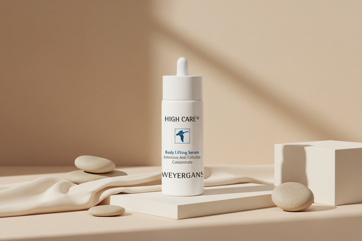 Dettaglio texture Body Lifting Serum Weyergans High Care su sfondo bianco.