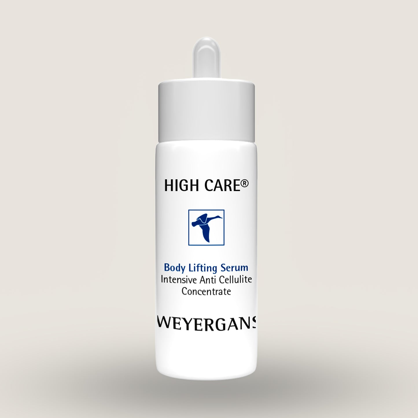 Flacone di Body Lifting Serum Weyergans High Care su sfondo beige.