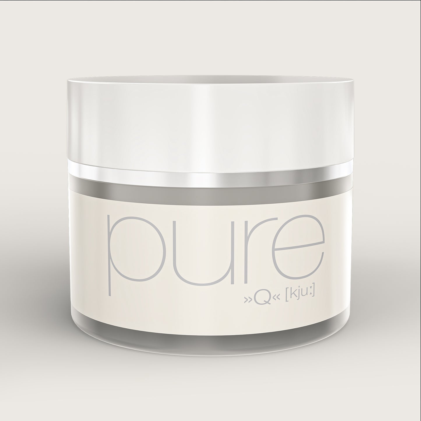 Vasetto di Crema Pure Q Weyergans High Care su sfondo beige.