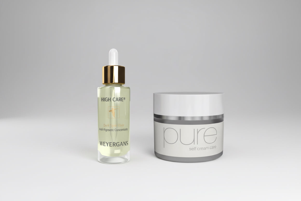 Set Dark Spots Brightening Duo Weyergans High Care su sfondo bianco.
