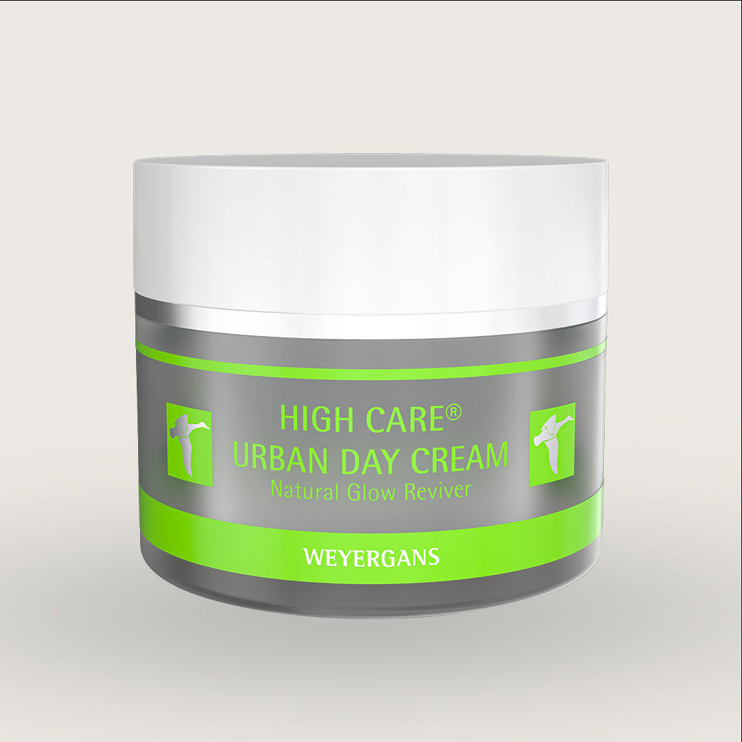 Vasetto di crema da giorno High Care Urban di Weyergans su sfondo beige