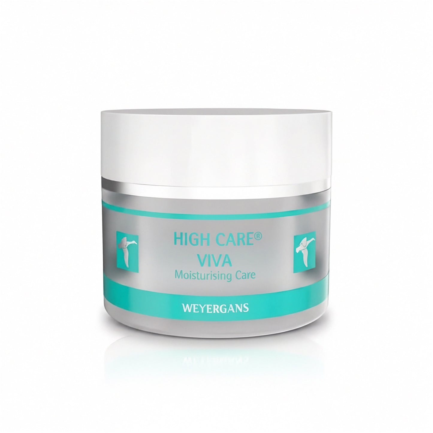 Vasetto di crema idratante High Care Viva di Weyergans su sfondo bianco.