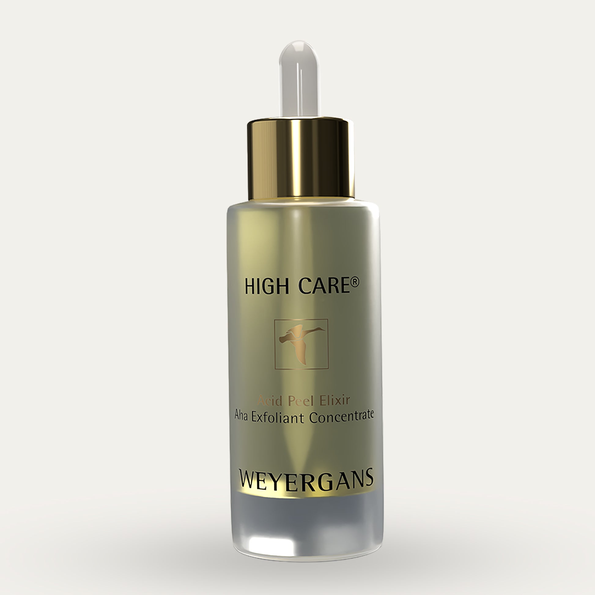 Flacone di siero per la cura della pelle Weyergans High Care su sfondo beige