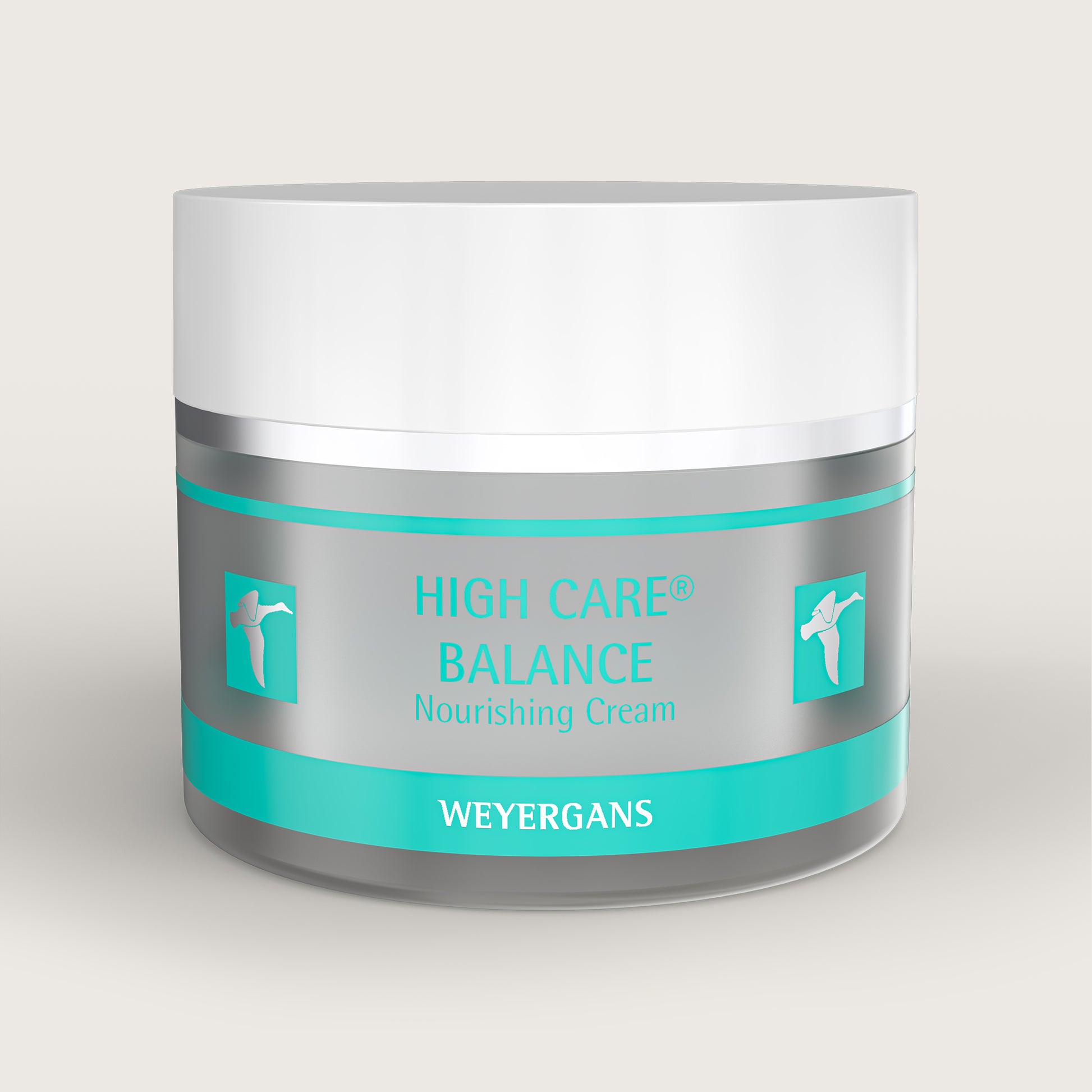 Vasetto di crema nutriente High Care Balance di Weyergans su sfondo beige