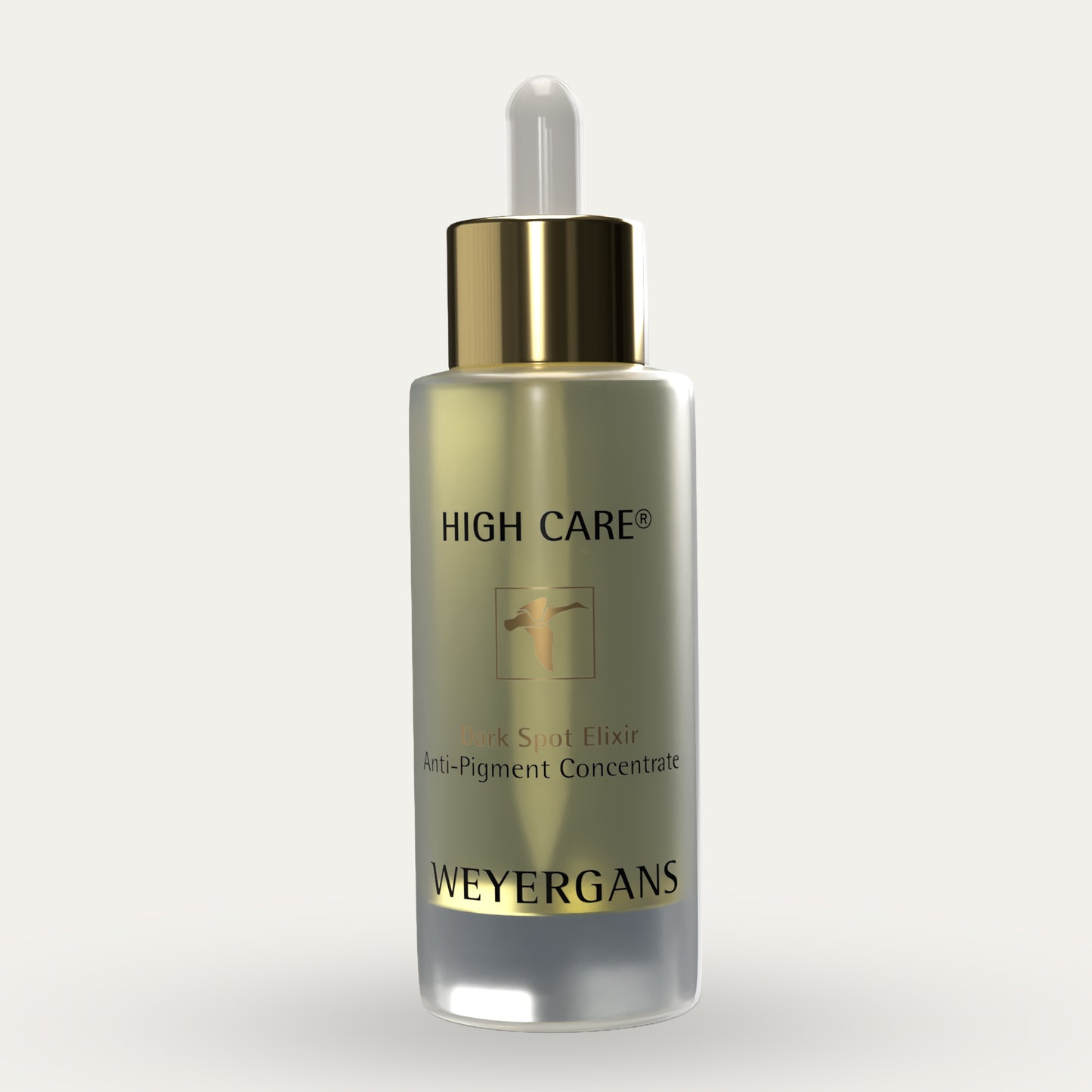 Flacone di siero per la cura della pelle Weyergans High Care su sfondo beige.