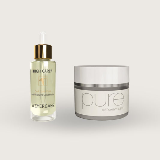 Set Dark Spots Brightening Duo Weyergans High Care su sfondo bianco.