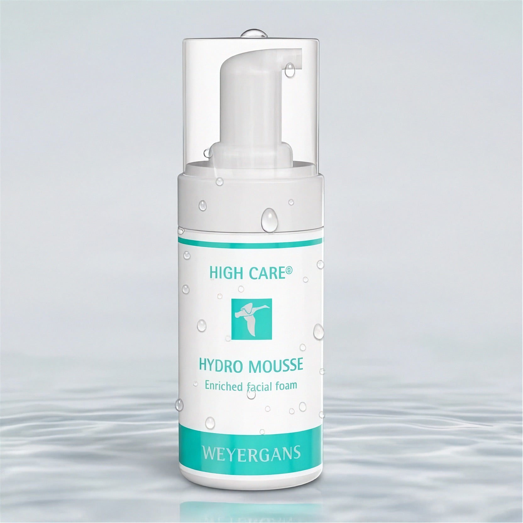 Dettaglio texture Hydro Mousse Weyergans High Care su sfondo bianco.