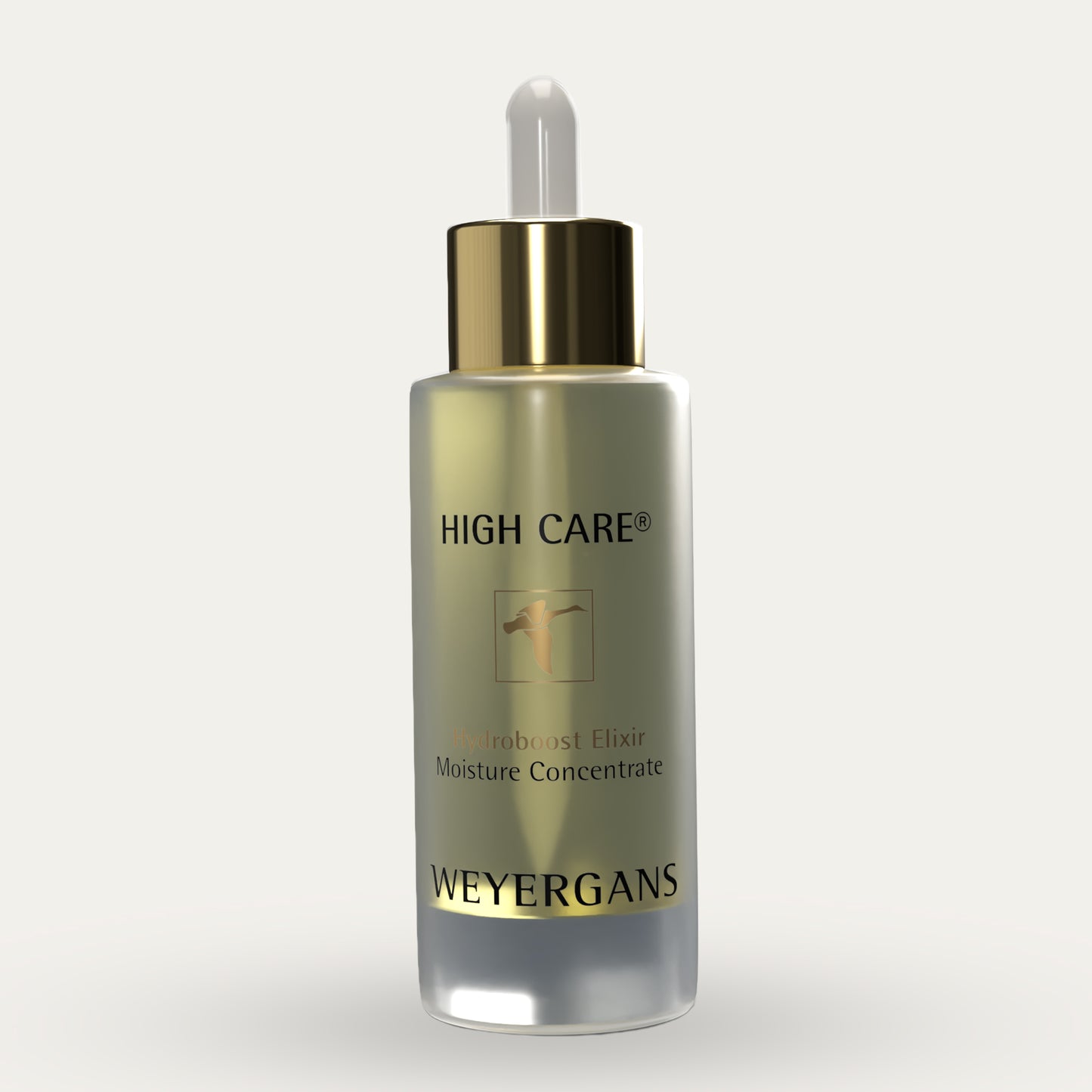 Flacone di siero per la cura della pelle Weyergans High Care su sfondo beige.