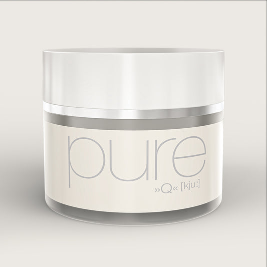 Vasetto di Crema Pure Q Weyergans High Care su sfondo beige.