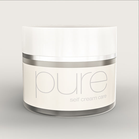 Vasetto di Crema Pure Self Cream Weyergans High Care su sfondo beige.