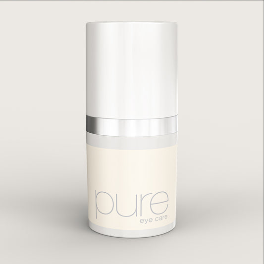 Flacone di Pure Eye Weyergans High Care su sfondo beige.