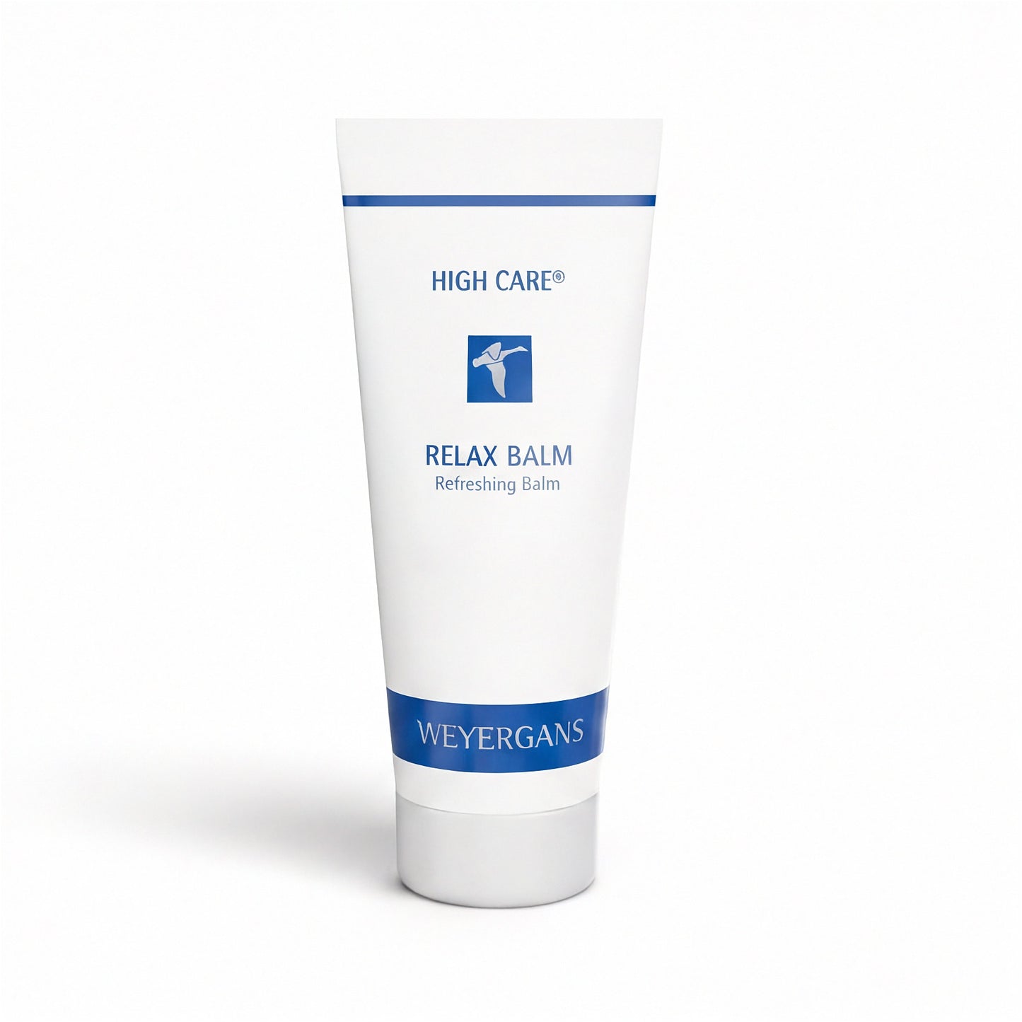Tubetto di balsamo Weyergans High Care Relax su sfondo bianco.
