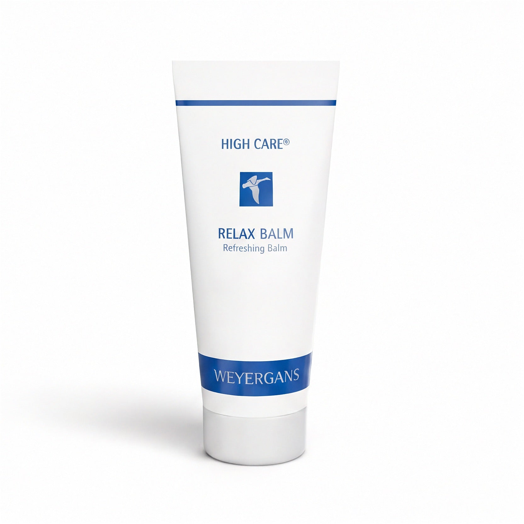 Tubetto di balsamo Weyergans High Care Relax su sfondo bianco.