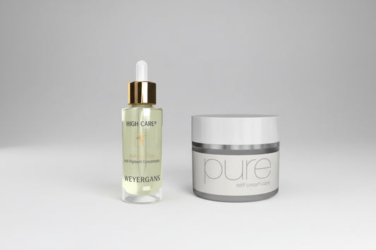 Set Dark Spots Brightening Duo Weyergans High Care su sfondo bianco.