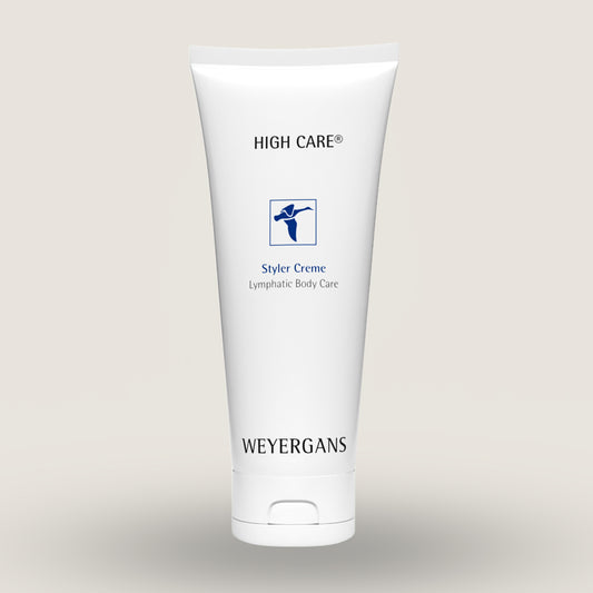 Flacone di Styler Creme Weyergans High Care su sfondo beige.