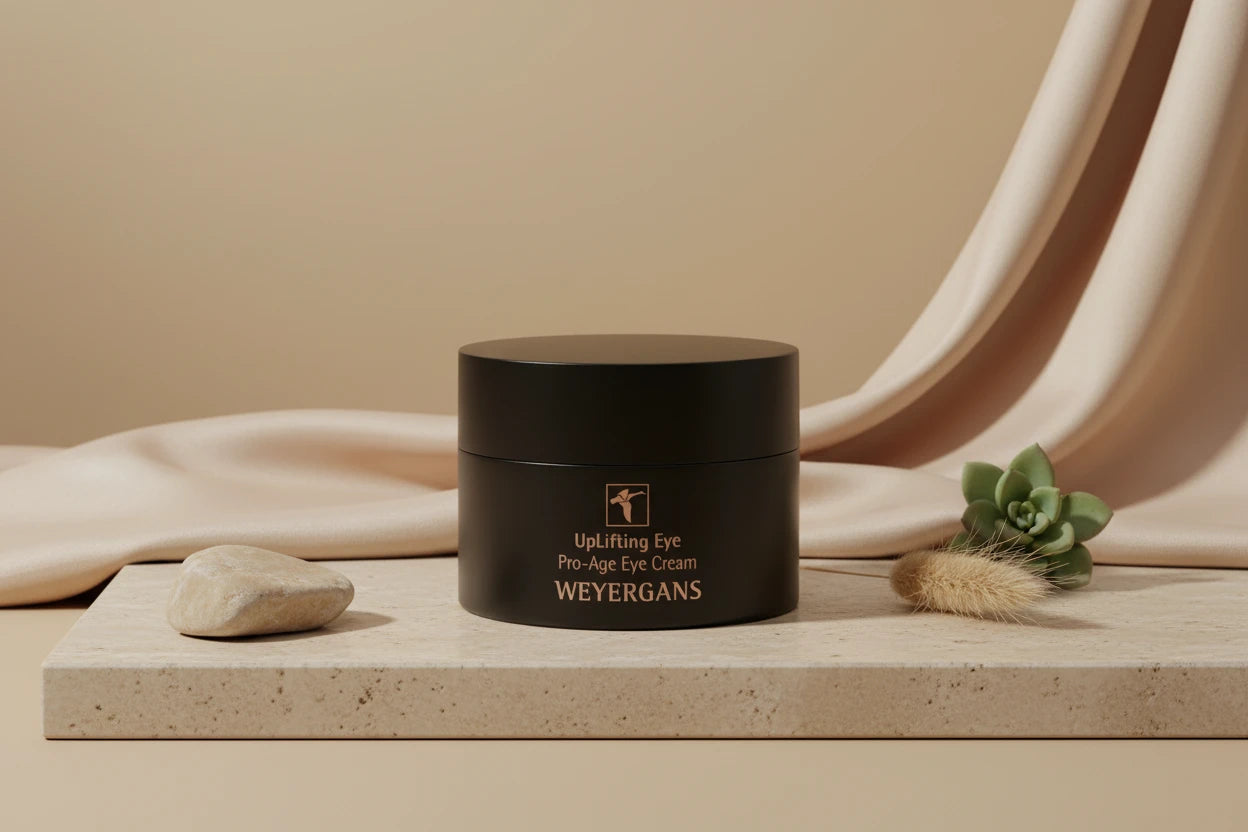 Dettaglio texture Uplifting Eye Weyergans High Care su sfondo bianco.