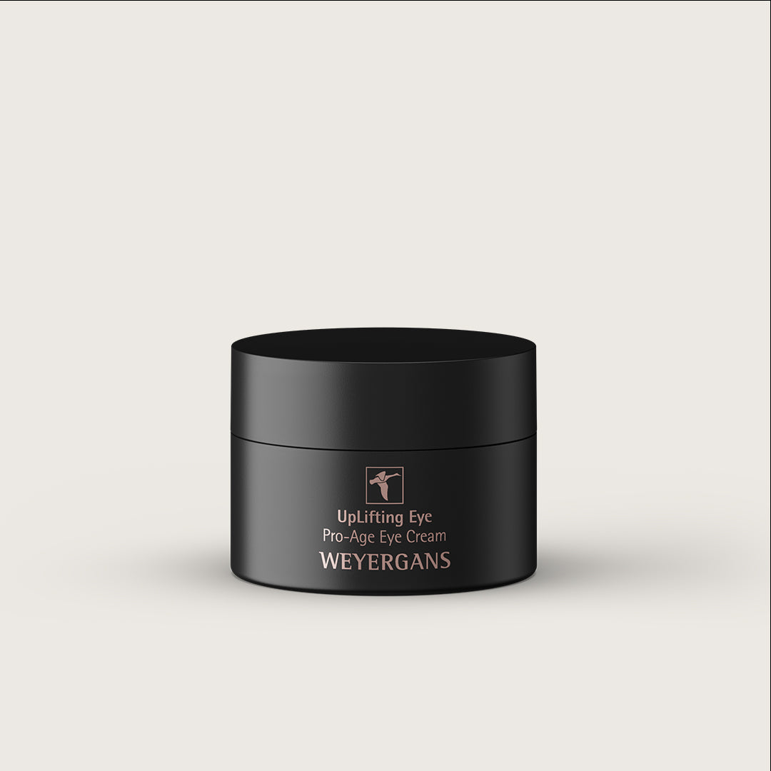Vasetto di Uplifting Eye Weyergans High Care su sfondo beige.