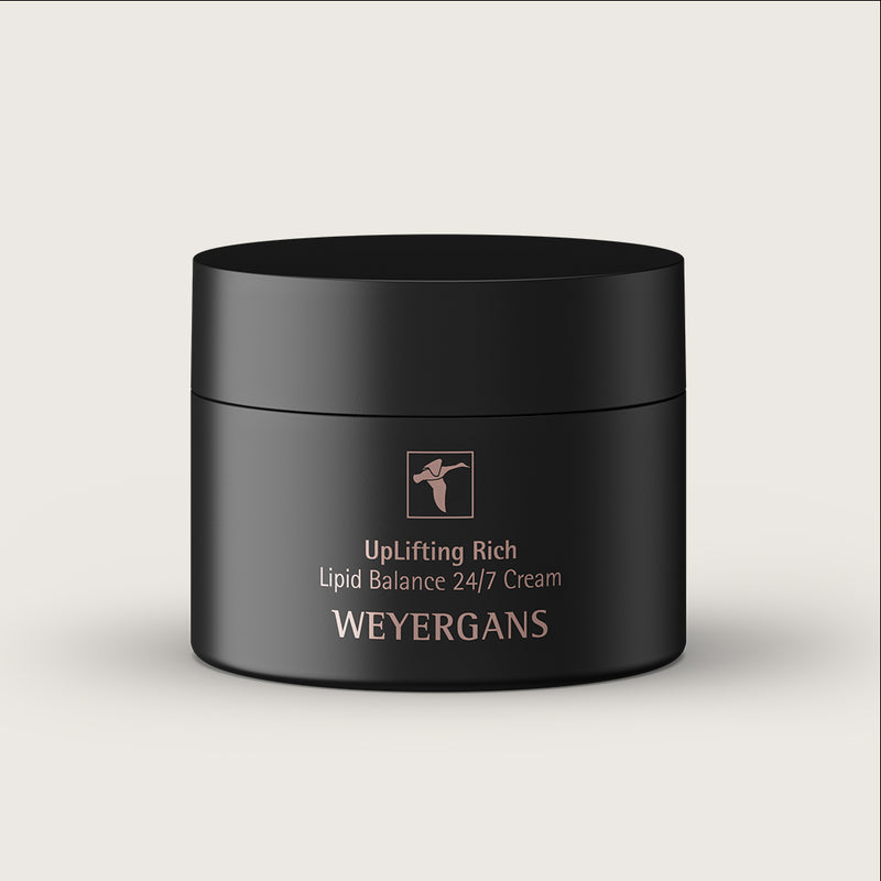 Vasetto di Uplifting RIich Weyergans High Care su sfondo beige.