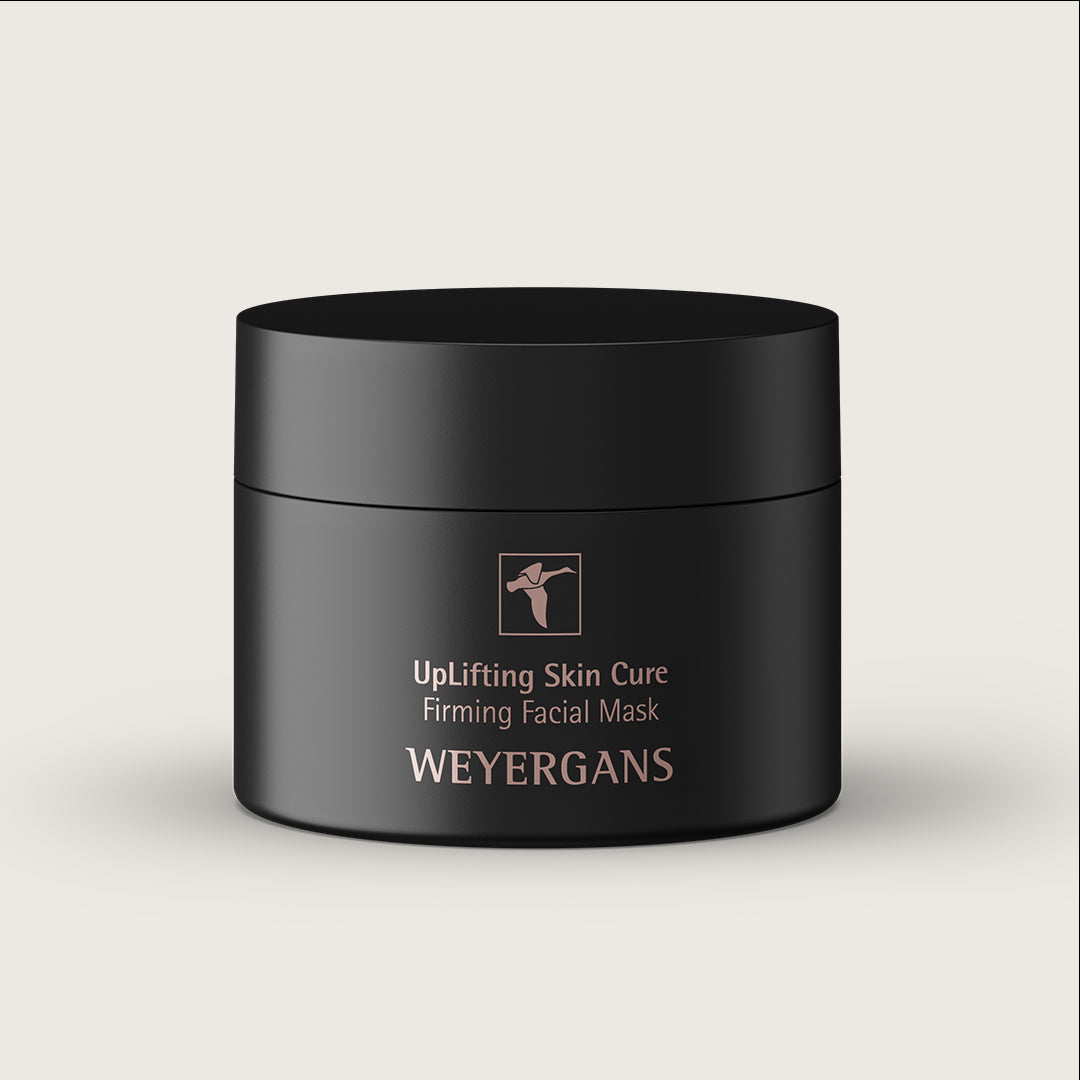 Vasetto di Uplifting Skin Cure Weyergans High Care su sfondo beige.
