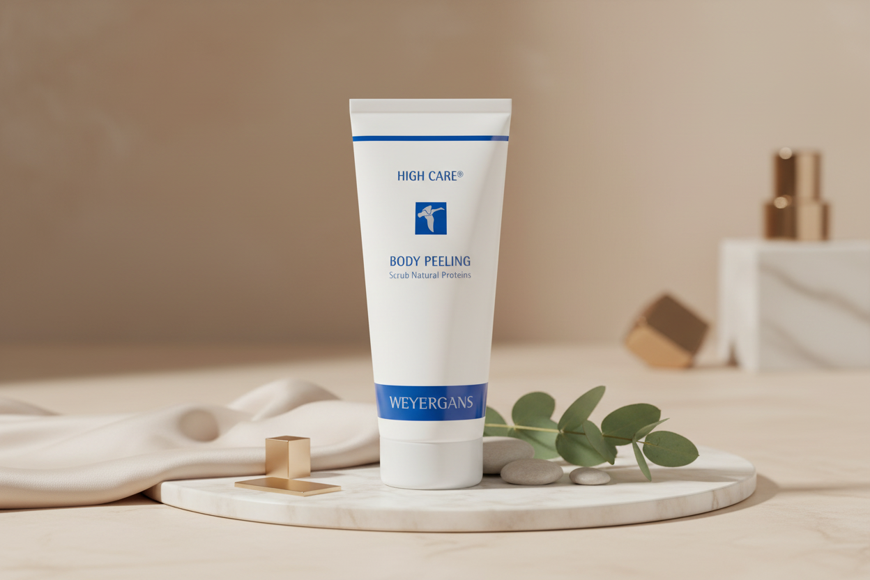 Dettaglio texture Body Peeling Weyergans High Care su sfondo bianco.