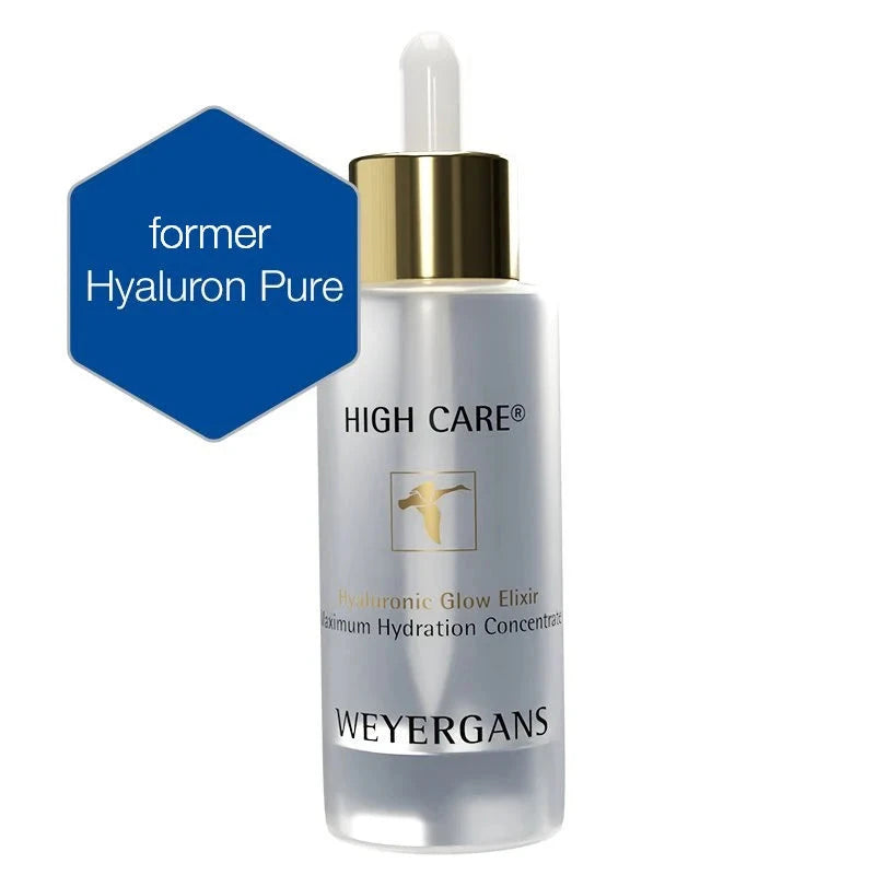 Flacone di siero Weyergans High Care con etichetta esagonale blu su sfondo bianco.