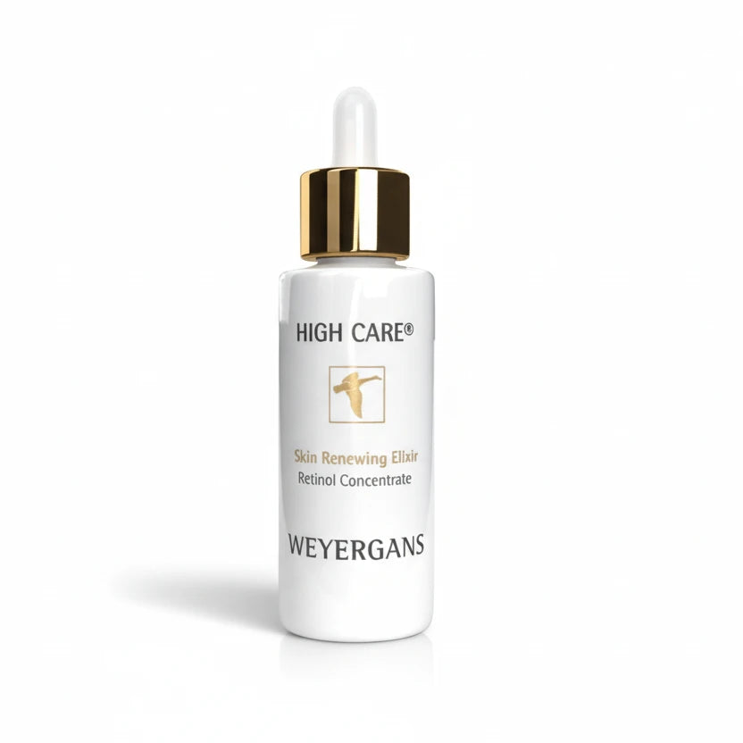 Flacone di Weyergans High Care Skin Renewing Elixir su sfondo bianco.