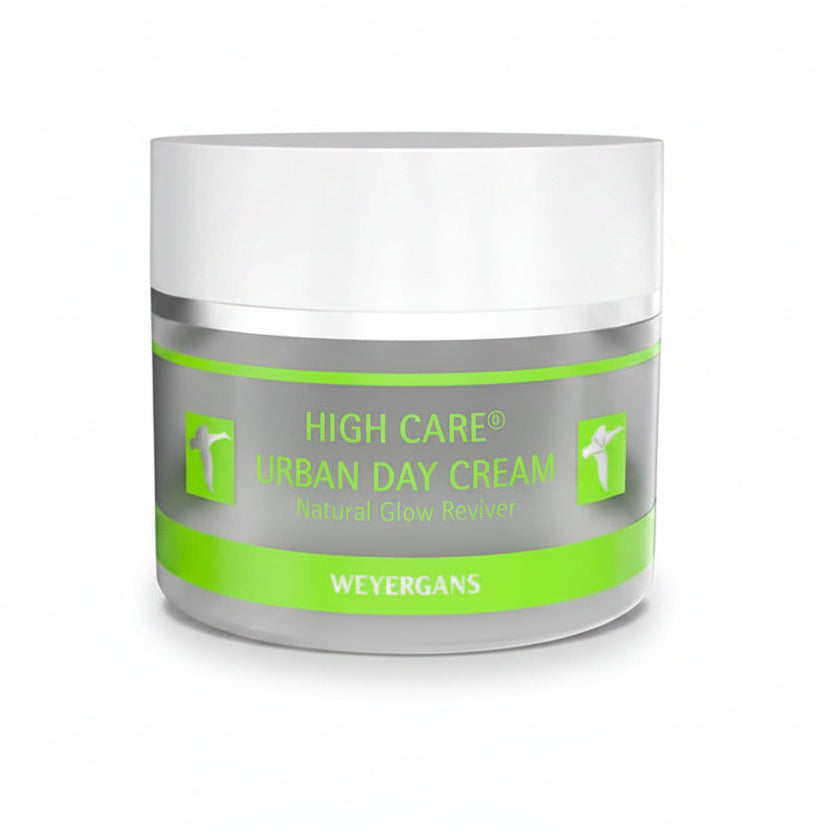 Vasetto di crema da giorno High Care Urban di Weyergans su sfondo bianco.