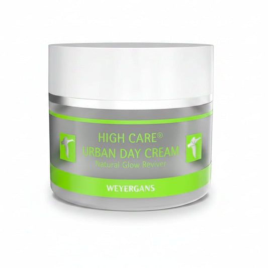 Vasetto di crema da giorno High Care Urban di Weyergans su sfondo bianco.