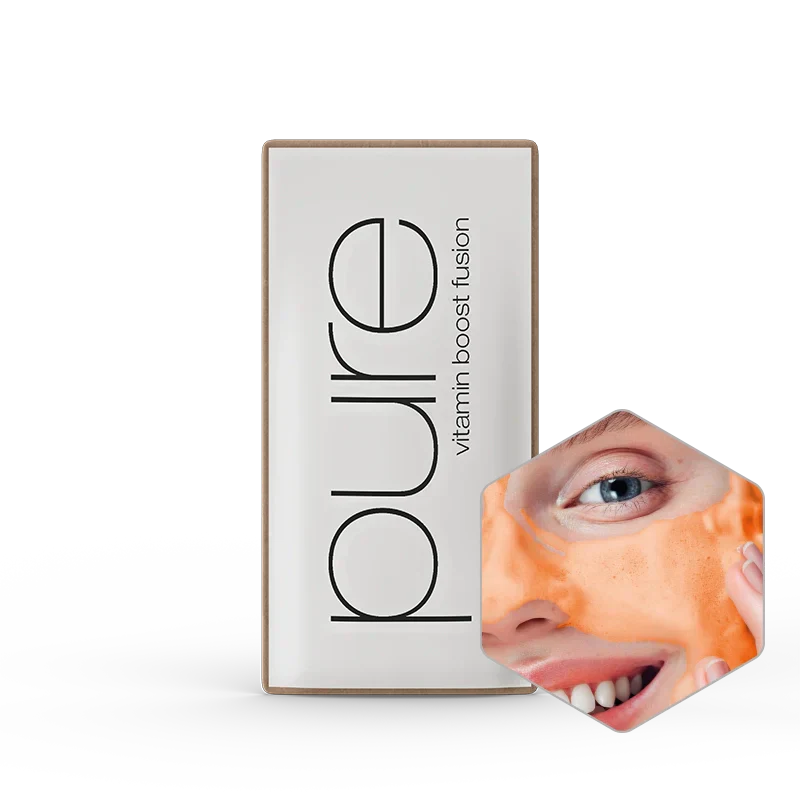 Confezione del prodotto con marchio "pure" su sfondo bianco