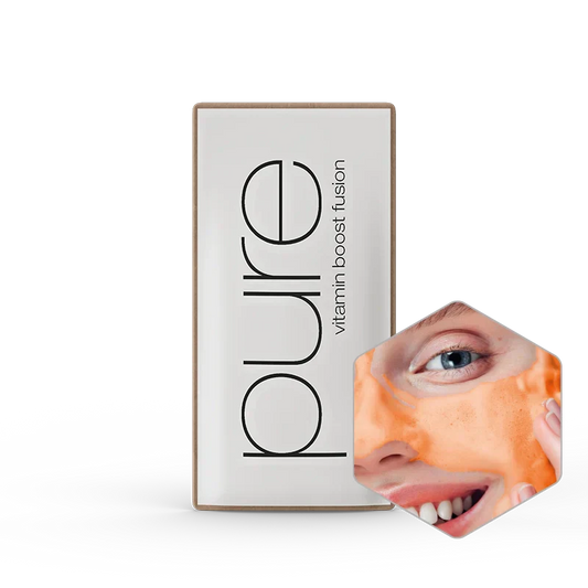 Confezione del prodotto con marchio "pure" su sfondo bianco
